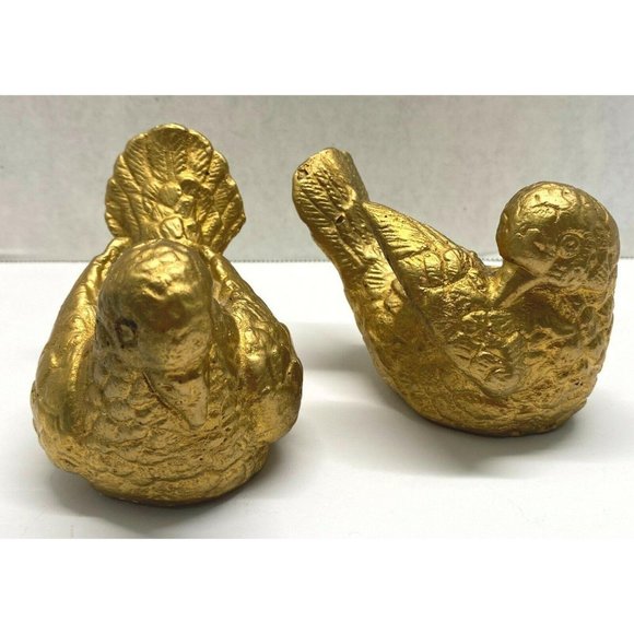 Turtle Doves Pair Sculpted Gold Painted Vintage Figurines Mexico MCM Home Decor - Picture 11 of 12